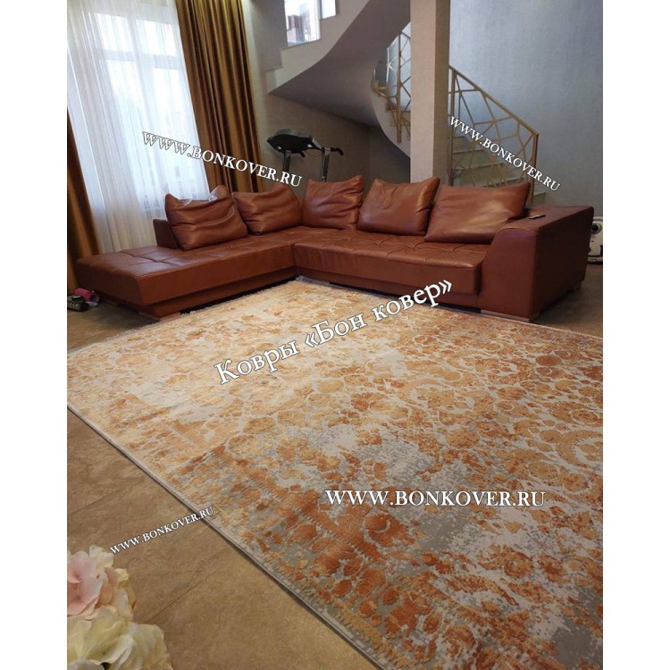 Современный Турецкий Ковер Дизайн 30690 Терракотовый с Серым