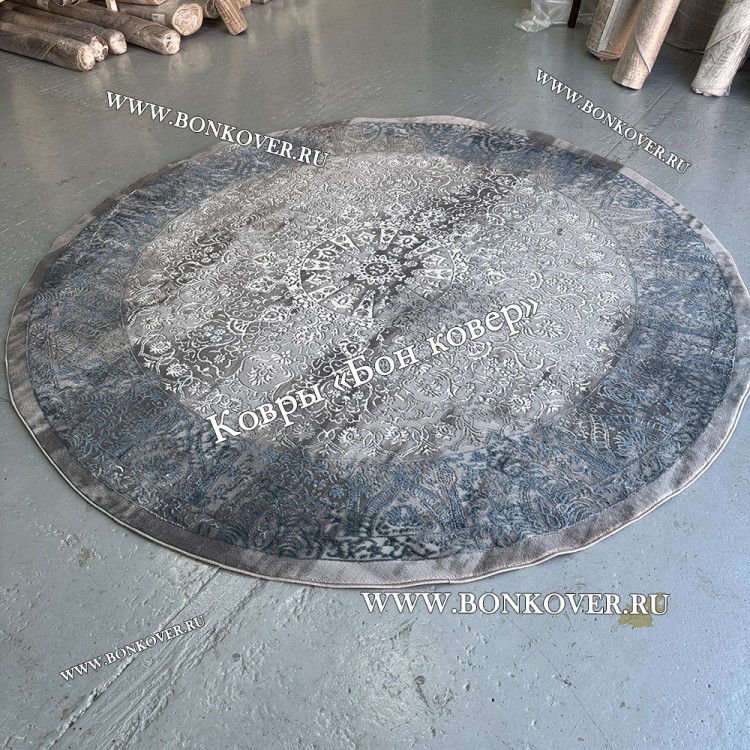 Турецкий Ковер Для Гостиной Дизайн 31 Синий с Серым Круг